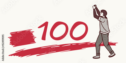 Celebrating a Centenary Achievement with Enthusiasm Illustrated with a Person Reaching for the Top Symbolizing Success and Accomplishment after Reaching 100