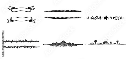 Freehand ink sketch divider with rough lines for informal compositions