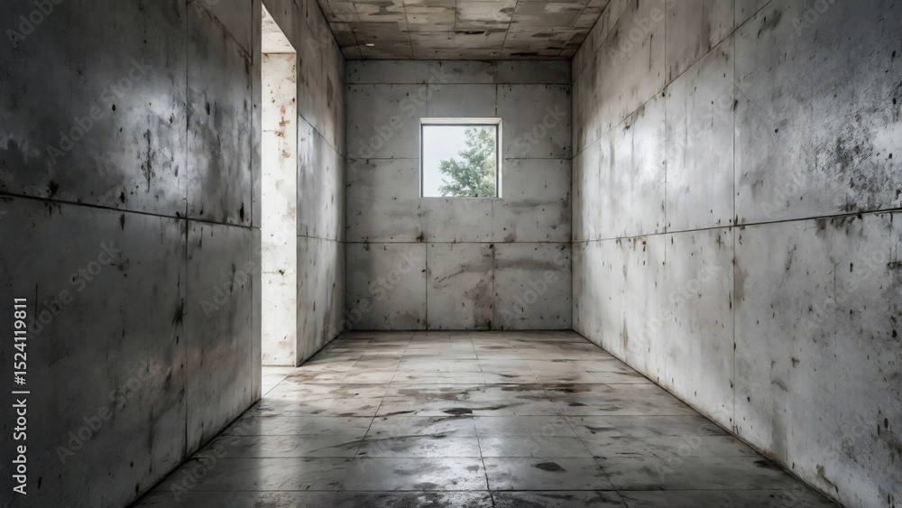 Empty Concrete Room with Small Window A Minimalist Architectural Image Empty Concrete Room with Small Window A Minimalist Architectural Image