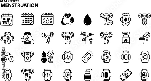 Menstruation, period and menses concept editable stroke outline icon isolated on white background flat vector illustration. Pixel perfect. 64 x 64.
