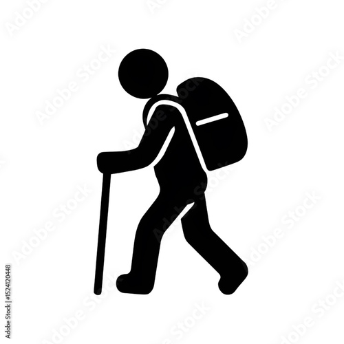 Hiking Symbol Icon – Stick Figure Backpack Trekker Vector