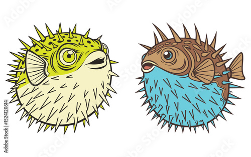 Porcupinefish  bundle set design isolated on white background  and illustrator eps 10
