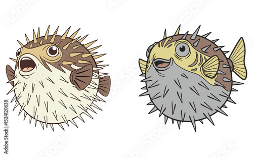 Porcupinefish  bundle set design isolated on white background  and illustrator eps 10