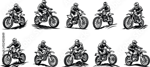 Dirt bike logo, motorbike silhouette set vector illustration