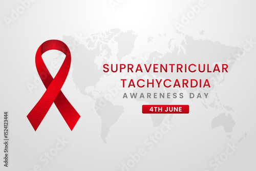Supraventricular Tachycardia Awareness Day background design with Red silk ribbon.