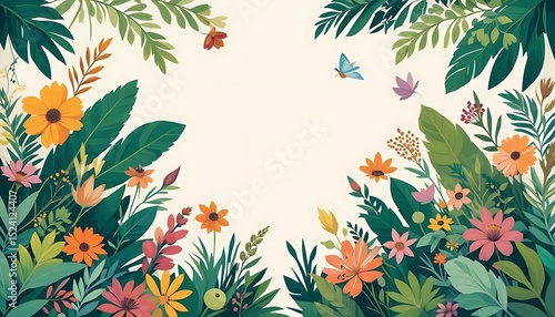Colorful seamless floral pattern with tropical flowers and leaves, ideal for textile, wallpaper, packaging, and surface design.
