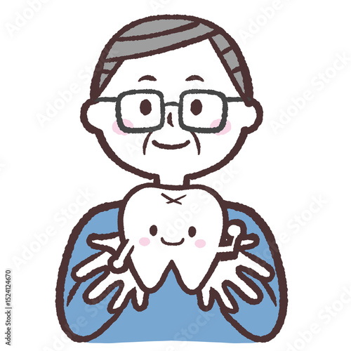 	歯を見せるシニアメガネ男性のイラスト