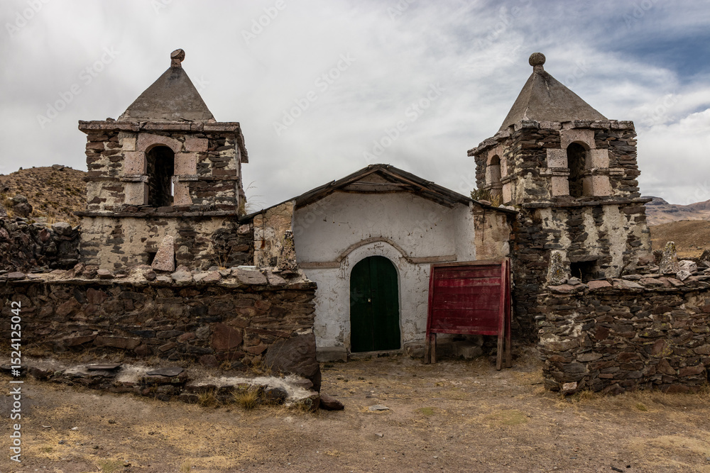 Fototapeta premium Church of Ran Ran village near Mismi volcano, Peru