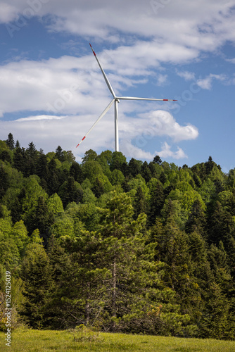Wind renewable energy. Windmills in the highlands. Production of electric energy