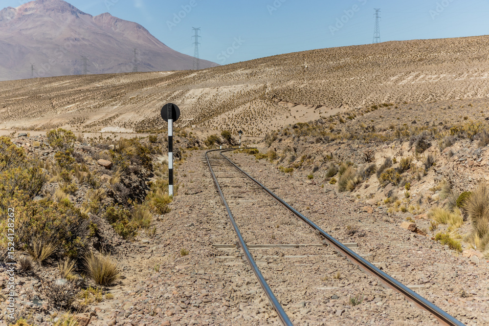Fototapeta premium Railway tracks in Reserva nacional de Salinas y Aguada Blanca, Peru