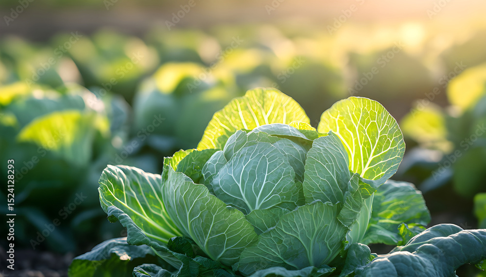 Fototapeta premium Close-up of ripe cabbage in the field