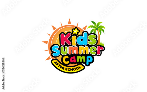 Illustration vector graphic of kids summer camp logo design template