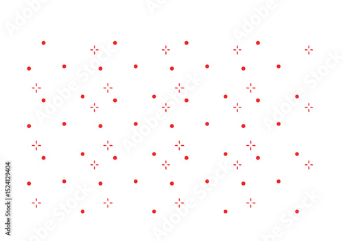 A pattern of red dots arranged in rows, varying from single dots to clusters, set against a white background.