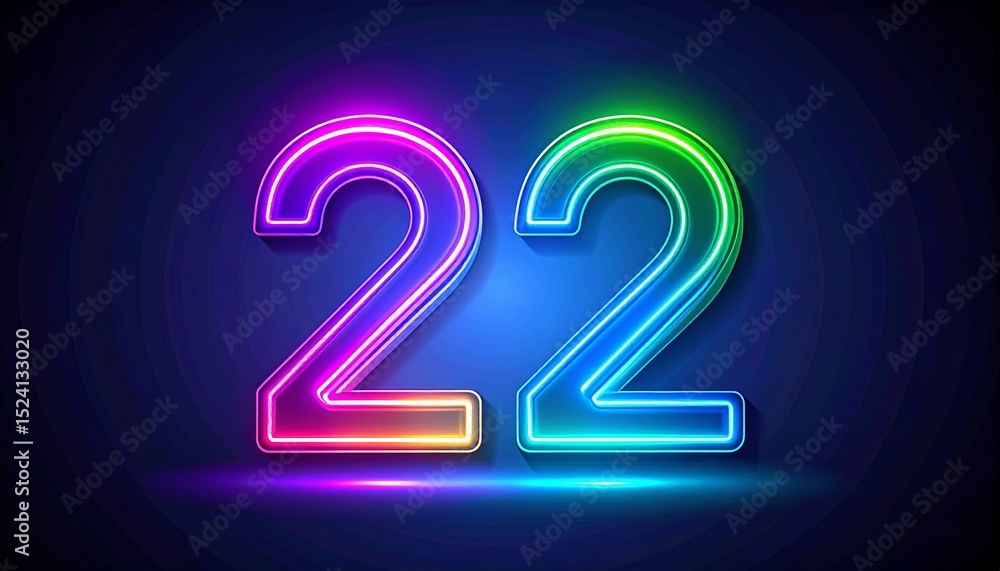 Glowing colorful line inside the glass symbol 22 shape. Glowing colorful line inside the glass symbol 22 shape.