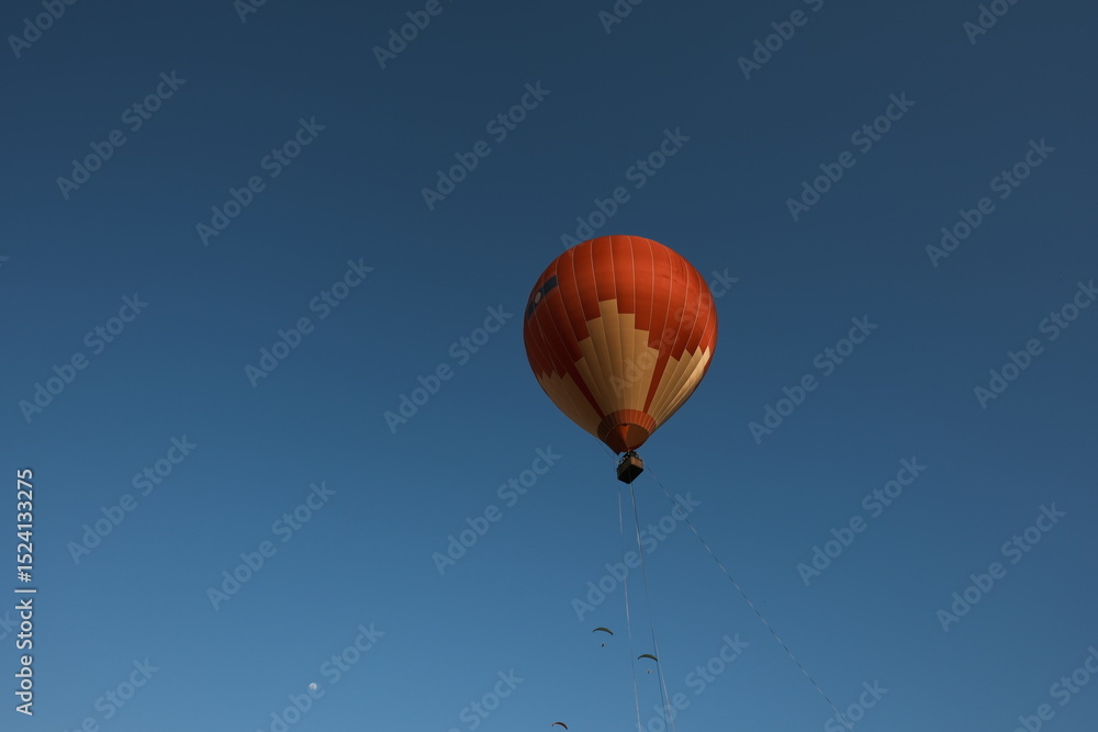 Fototapeta premium A hot air balloon is flying in the sky