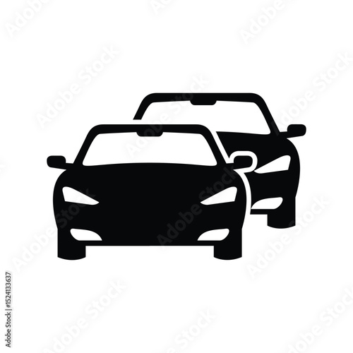 Two Cars Front Silhouette Vector, Vehicle Traffic or Convoy Icon.