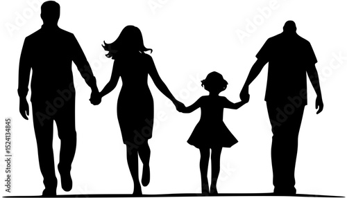 Silhouette of a Family Walking Together Holding Hands