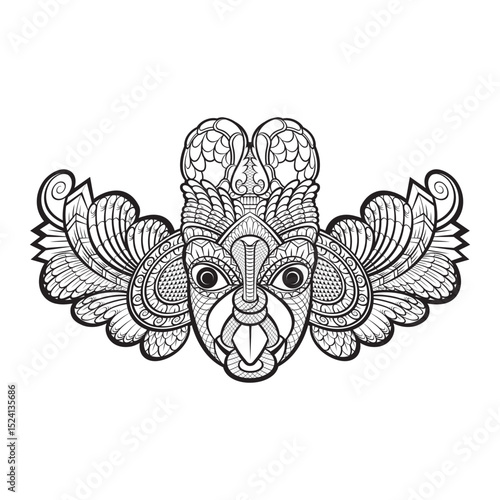 sri lankan devil mask in black outline vector icon