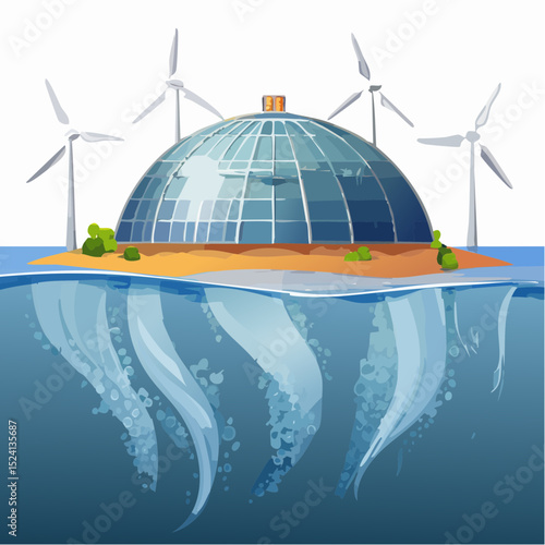 Coastal Eco-City Sustainable Energy Dome Harnessing Ocean Wave Power