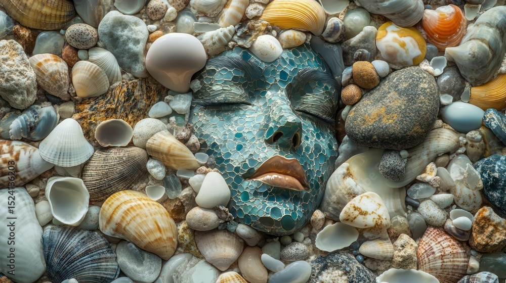 Obraz premium Serene visage Mosaic tranquility nestled among seashells