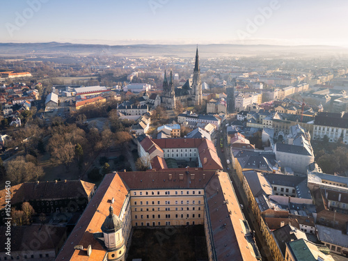 Olomuc, Czech Republic: Aerial of Olomuc medieval old town and cathedral in Czech Republic