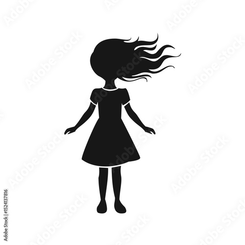 Little girl silhouette windblown hair dress