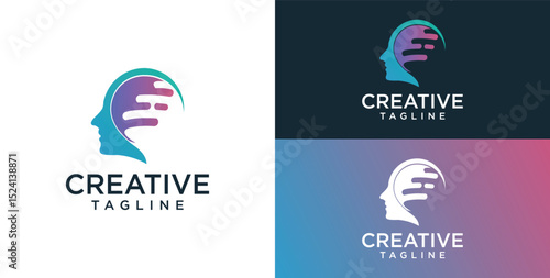 Human head mind and technology logo design