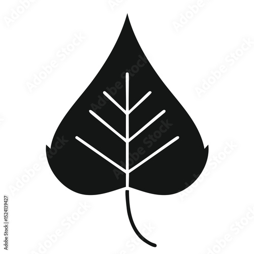 Single black silhouette aspen leaf botanical illustration