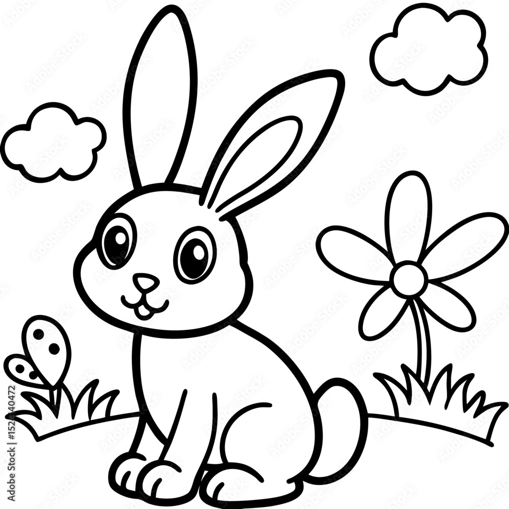 Fototapeta premium Cute Rabbit and Nature Coloring Page Vector Design for Kids