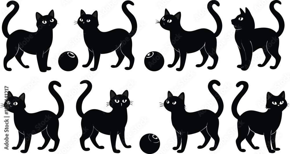 set of cats silhouettes set of cats silhouettes