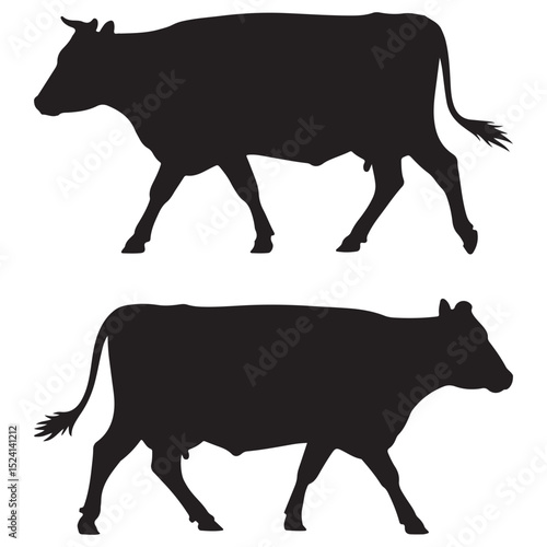  High-Quality Vector Collection of Cows and Calves – Clean, Editable Black Animal Silhouettes Perfect for Agricultural, Rural, and Organic Product Themes.