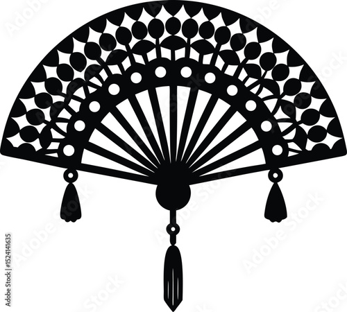 Black Silhouette of Indian Traditional Curved Hand Fan