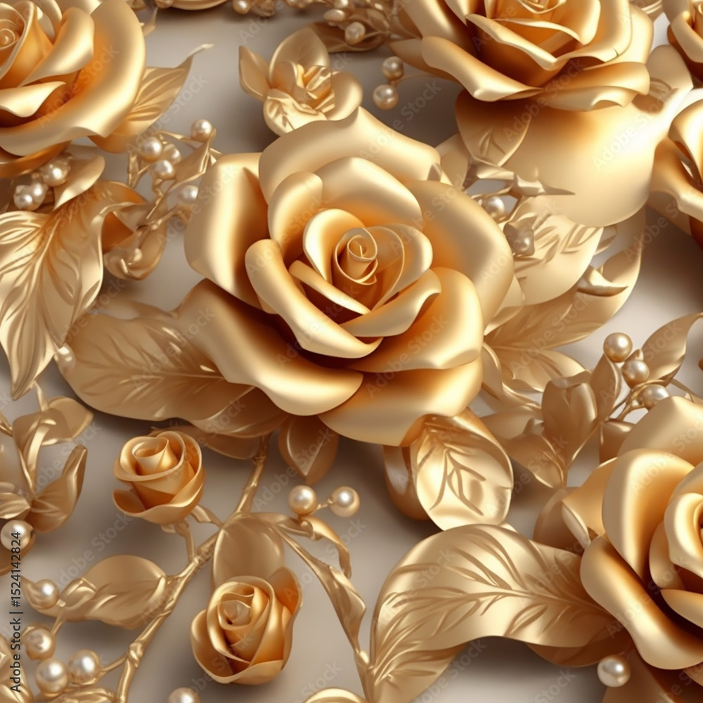 custom made wallpaper toronto digitalSeamless 3D Gold Roses and Pearls Pattern