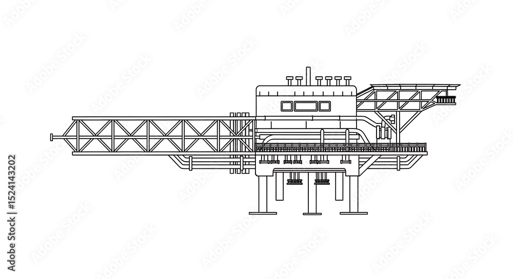Obraz premium Offshore Platform Blueprint Outline for Engineering Design
