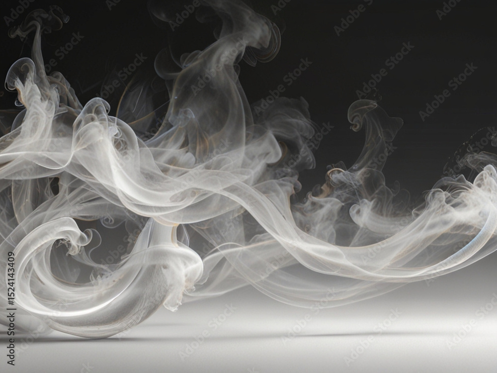 Obraz premium Photorealistic White and Gray Smoke Swirls on Transparent Background – Ethereal Vapor Trails and Misty Fumes, PNG Cutout Style for Overlays