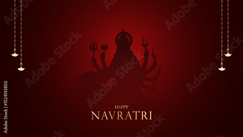 Happy Navratri Festival Background Design with Goddess Durga Face Illustration. Happy Navratri, illustration of couple playing Dandiya and Garba Night