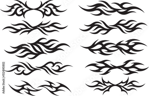 3d chrome metal of y2k tribal sigilism tatto pack. Flame shape in liquid mercury. 3d illustration of abstract neo tribal cyber sigil metallic melted modern burn form, design element. 3D Illustration
