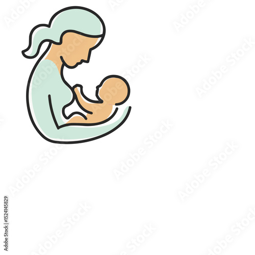 A simple illustration of a mother lovingly cradling and breastfeeding her baby, representing maternal care and nurturing bond.