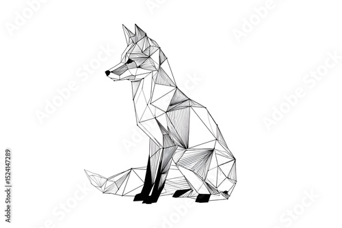 Geometric Fox Illustration Low Poly Animal Design Line Art Black and White
