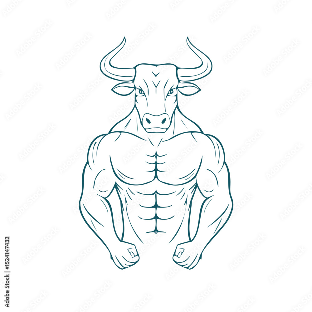 Fototapeta premium Muscular bull head strong bodybuilder fitness logo