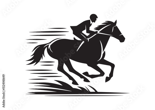 A man riding a horse with high speed running Silhouette Vector