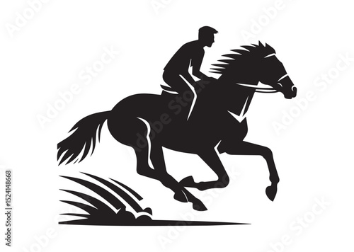 A man riding a horse with high speed running Silhouette Vector