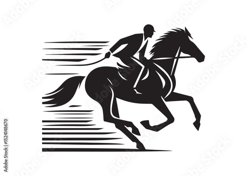 A man riding a horse with high speed running Silhouette Vector