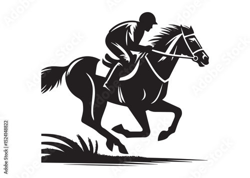 A man riding a horse with high speed running Silhouette Vector