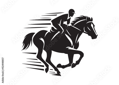 A man riding a horse with high speed running Silhouette Vector