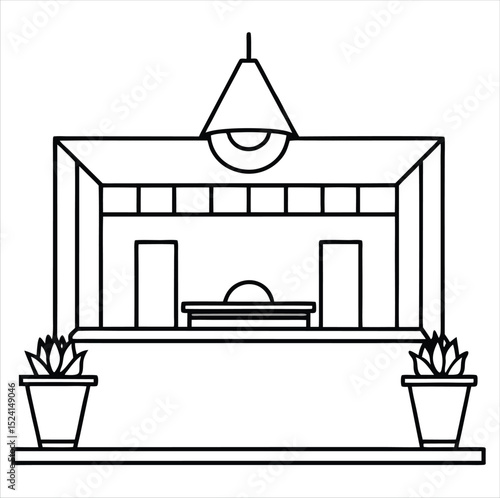 black and white shop front with plants clip art preview