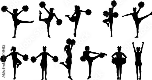 Vector silhouettes of young girls cheerleaders.
