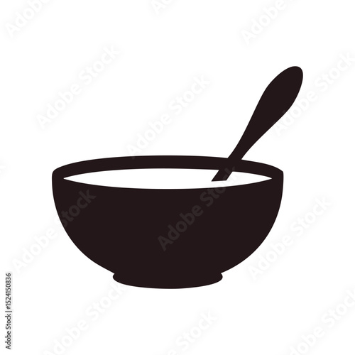 Simple bowl of soup with spoon icon graphic