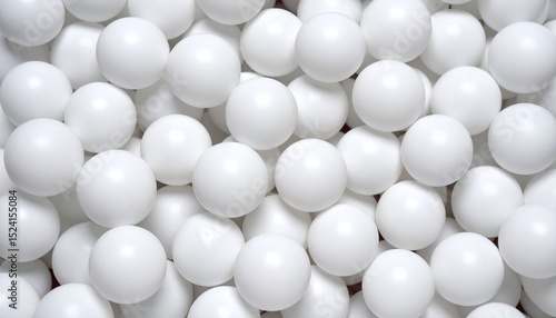 Close-up view of white ping pong balls arranged in a clean, minimal pattern, showcasing smooth glossy texture, soft lighting, and spherical precision on a neutral studio background