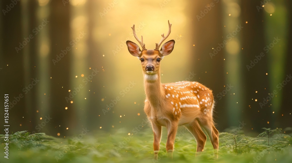 Fototapeta premium A deer walking peacefully through a rewilded forest